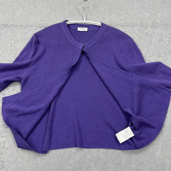 Akris Punto Cardigan Women's 10 Purple Cashmere Silk Button Short Sleeve Sweater - Picture 7 of 11